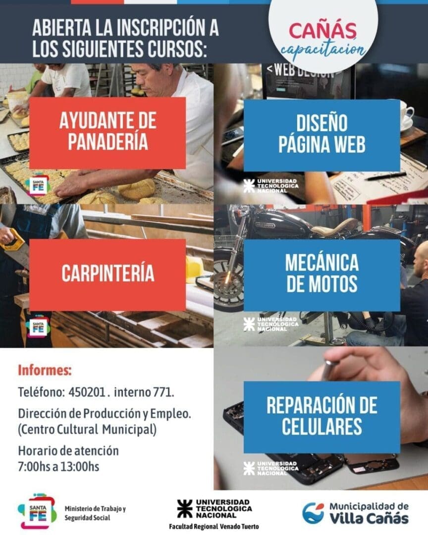 Villa Cañás: Comenzó la inscripción a los Cursos de Capacitación en Oficios