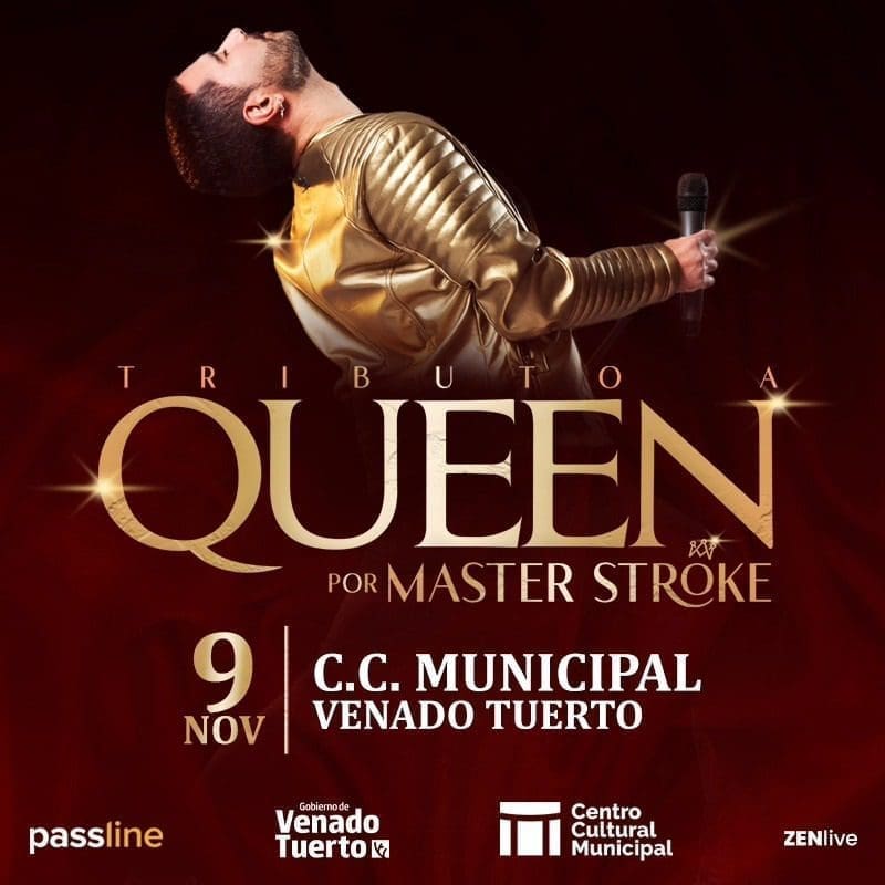 Venado Tuerto: Master Stroke llega con su Tributo a Queen al Centro Cultural Municipal Venado Tuerto: Master Stroke llega con su Tributo a Queen al Centro Cultural Municipal