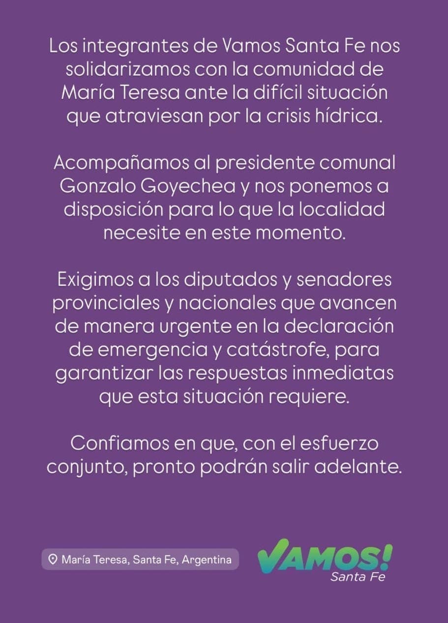 Intendentes y presidentes comunales reclaman respuestas urgentes para María Teresa Intendentes y presidentes comunales reclaman respuestas urgentes para María Teresa